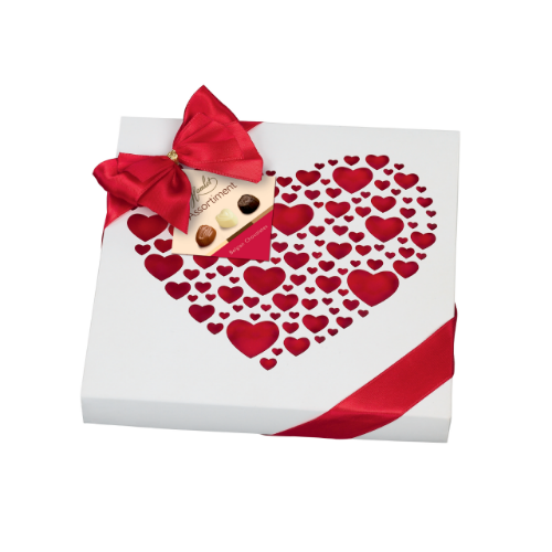 Picture of Belgian Chocolates 'Valentine' Heart White & Red with Ribbon - 250gm (Carton of 8 Units)