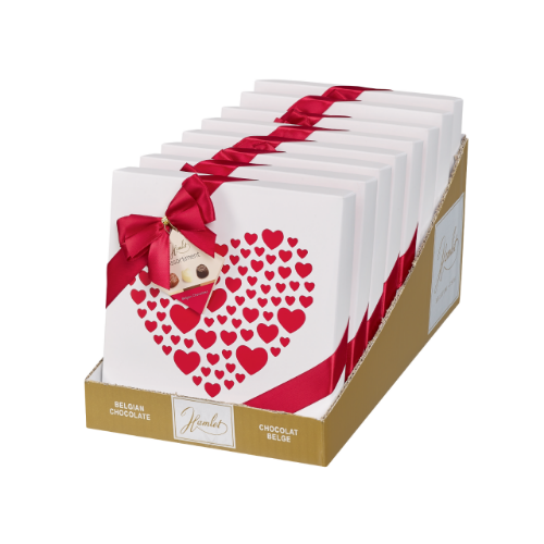 Picture of Belgian Chocolates 'Valentine' Heart White & Red with Ribbon - 250gm (Carton of 8 Units)